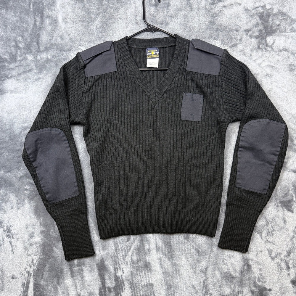 LawPro Commando Sweater Mens Small Black V-Neck Tactical Ribbed Knit Pullover